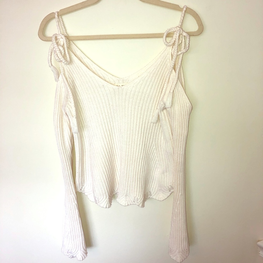 Adjustable Cold Shoulder White Sweater